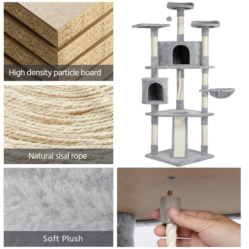 image 1 of Yaheetech 200 cm Multilevel Cat Tree with Condos Light Grey