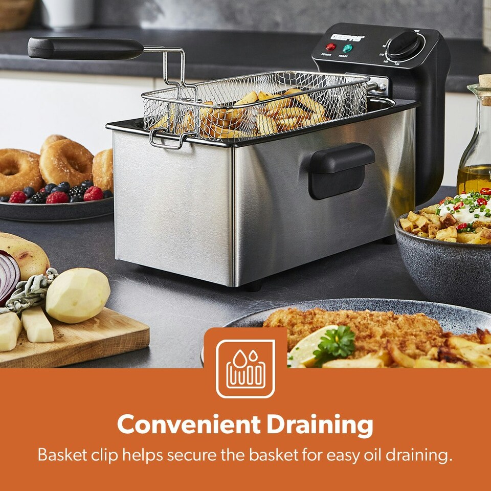 image 1 of GEEPAS Deep Fat Fryer 3L | Food Grade Stainless Steel with Viewing Window, Silver