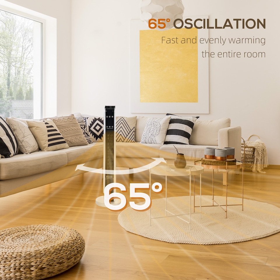image 1 of HOMCOM 1100W2200W Space Heater with 65 Oscillation, Electric Heater with 2 Heat and Fan, 8-Hour Timer, Overheat Tip Over Protection for Bedroom, 29 inch