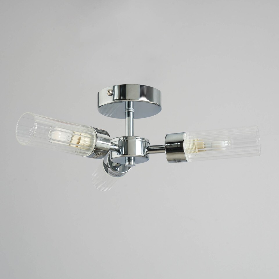 image 1 of BHS Kier Semi Flush Bathroom Ceiling Light | Silver | Chrome
