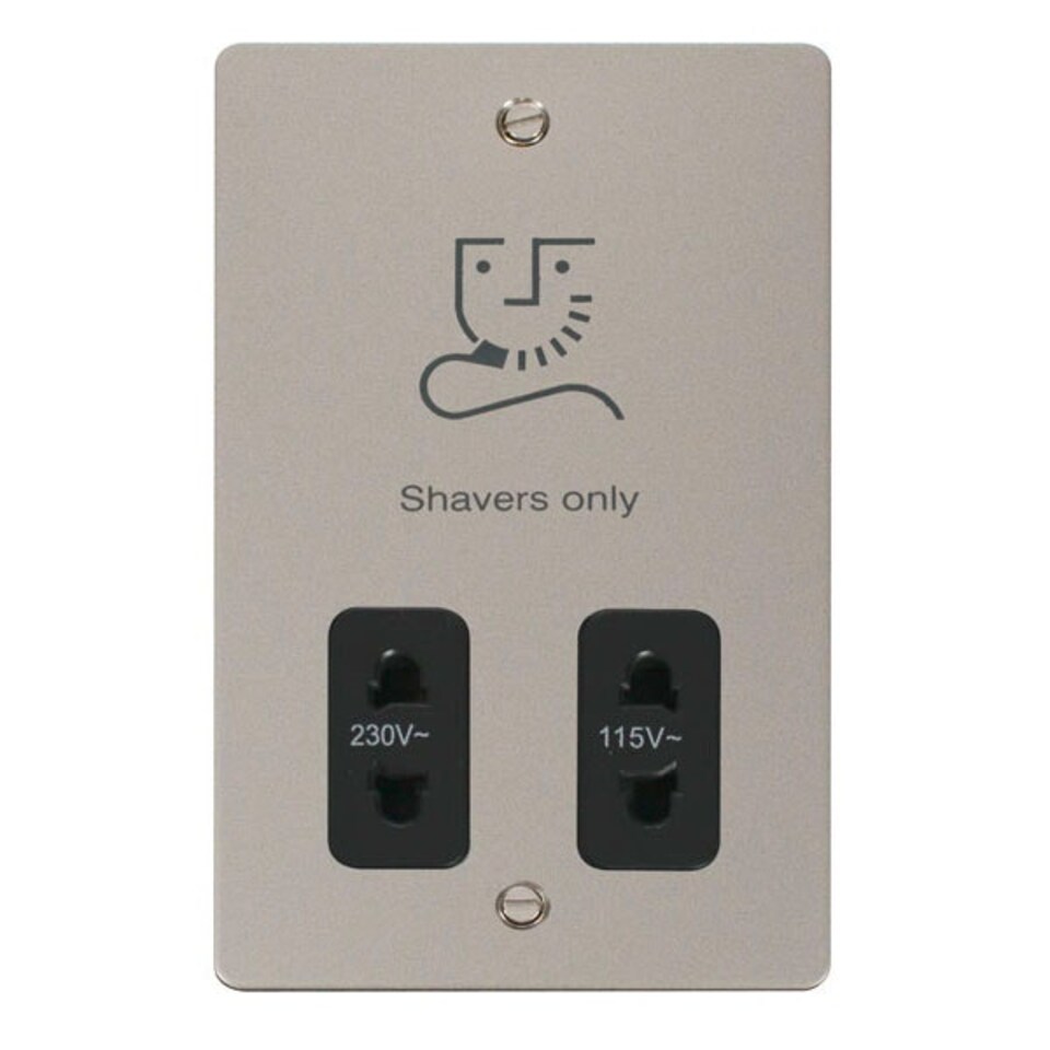 SE HOME Flat Plate Pearl Nickel Shaver Socket 115v/230v - Black Trim - SE Home Black | Pearl Nickel
