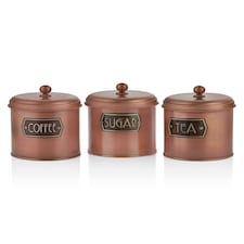 Copper Coffee, Tea, And Sugar Canister Set - 17 cm (H) x 13 cm (Dia)