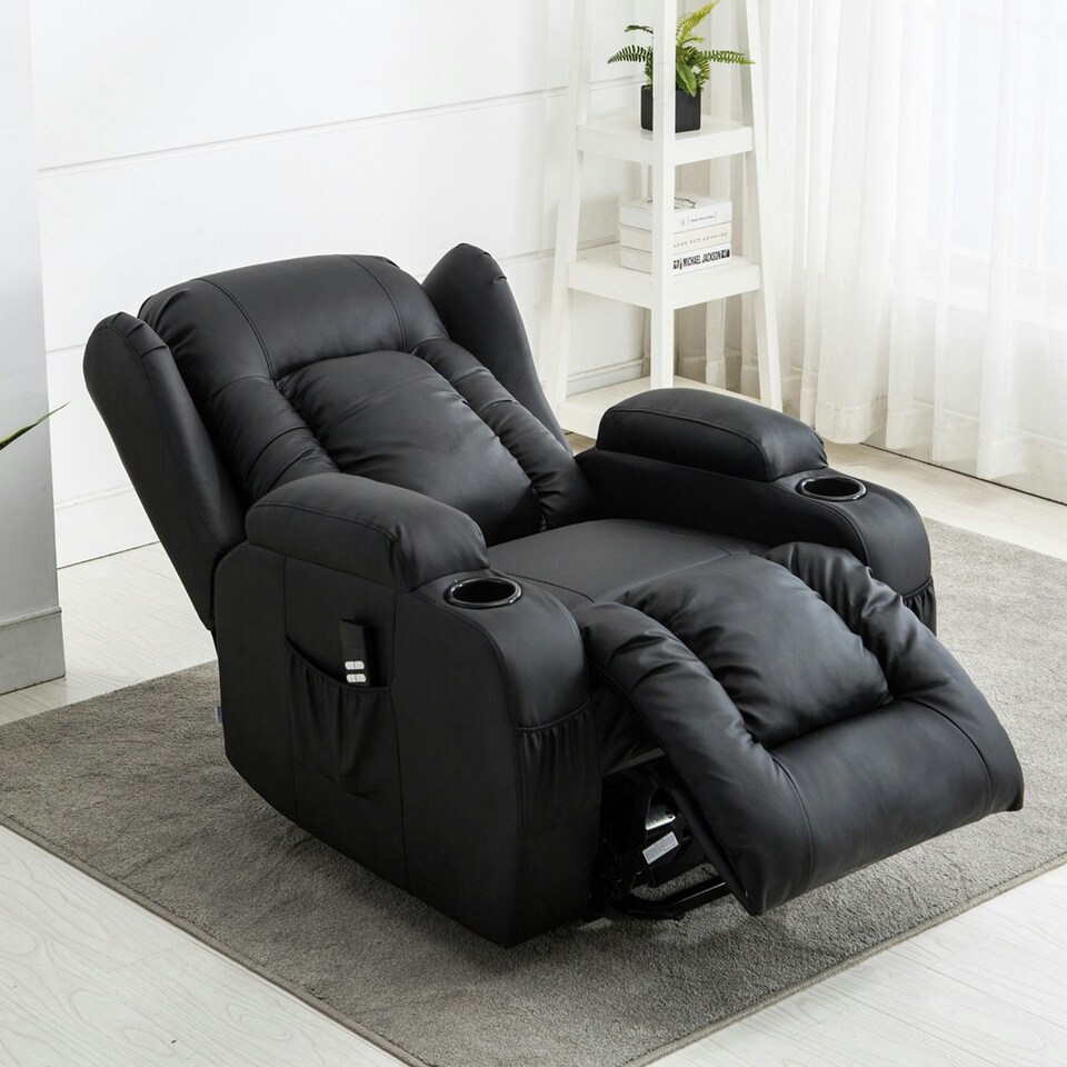image 1 of Caesar Dual Motor Rise Recliner Bonded Leather Heat And Massage Chair (Black)