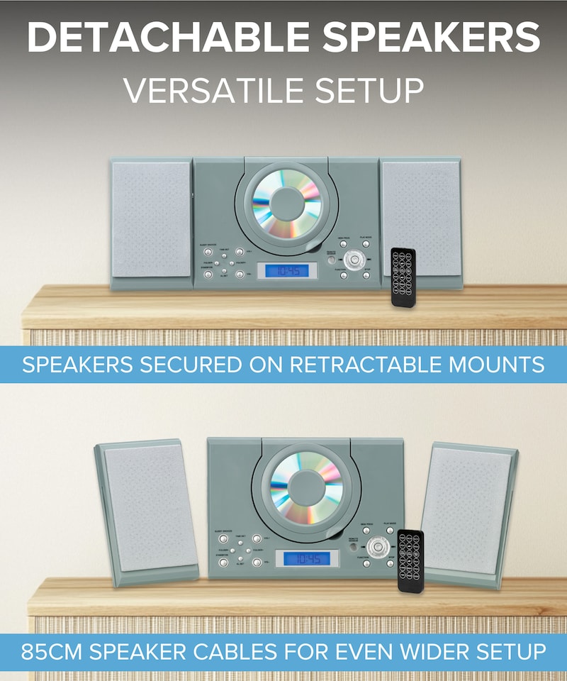 image 1 of CD Player with Speakers - HiFi System for Home with Radio, USB, MP3, Clock Alarm & Remote - Compact Stereo System with Wall Mount Design - Small CD Players for Home - GTMC-101