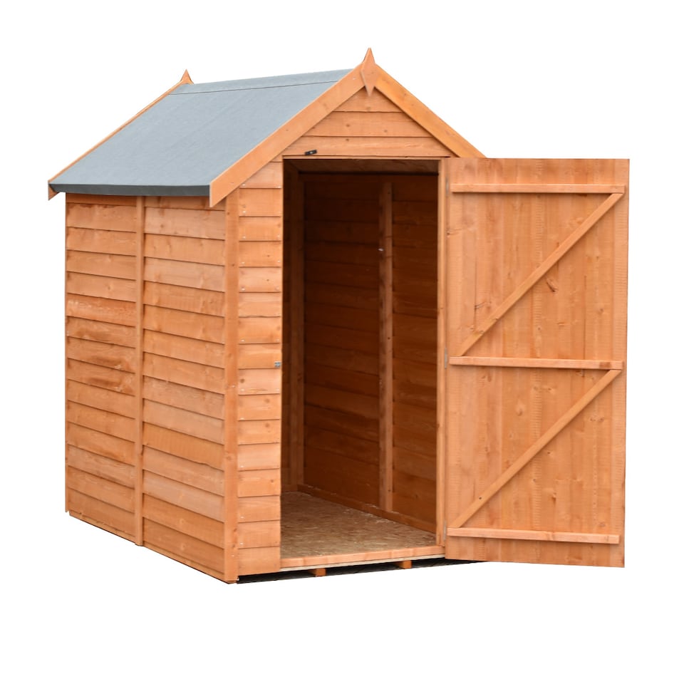 image 1 of Overlap 6 x 4 Feet Dip Treated Value Range Apex Shed Single Door | Brown