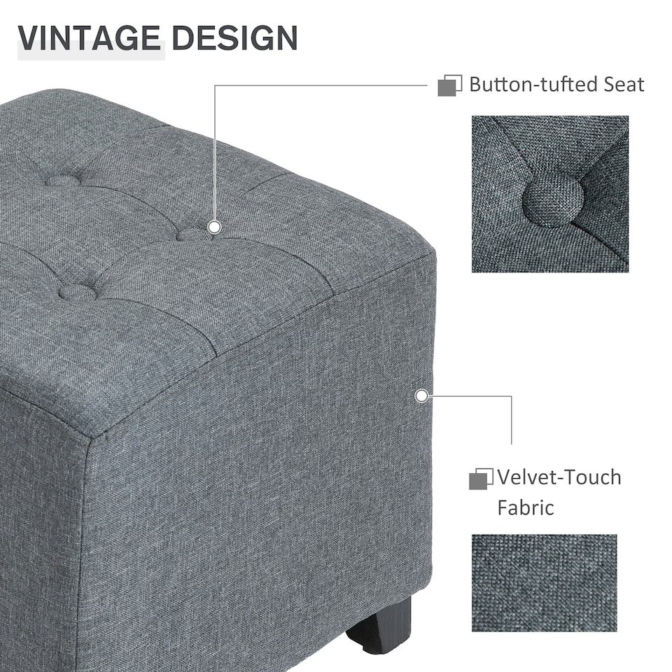 image 1 of HOMCOM Linen-Look Square Ottoman Footstool Button Tufts Wood Frame Padding Grey