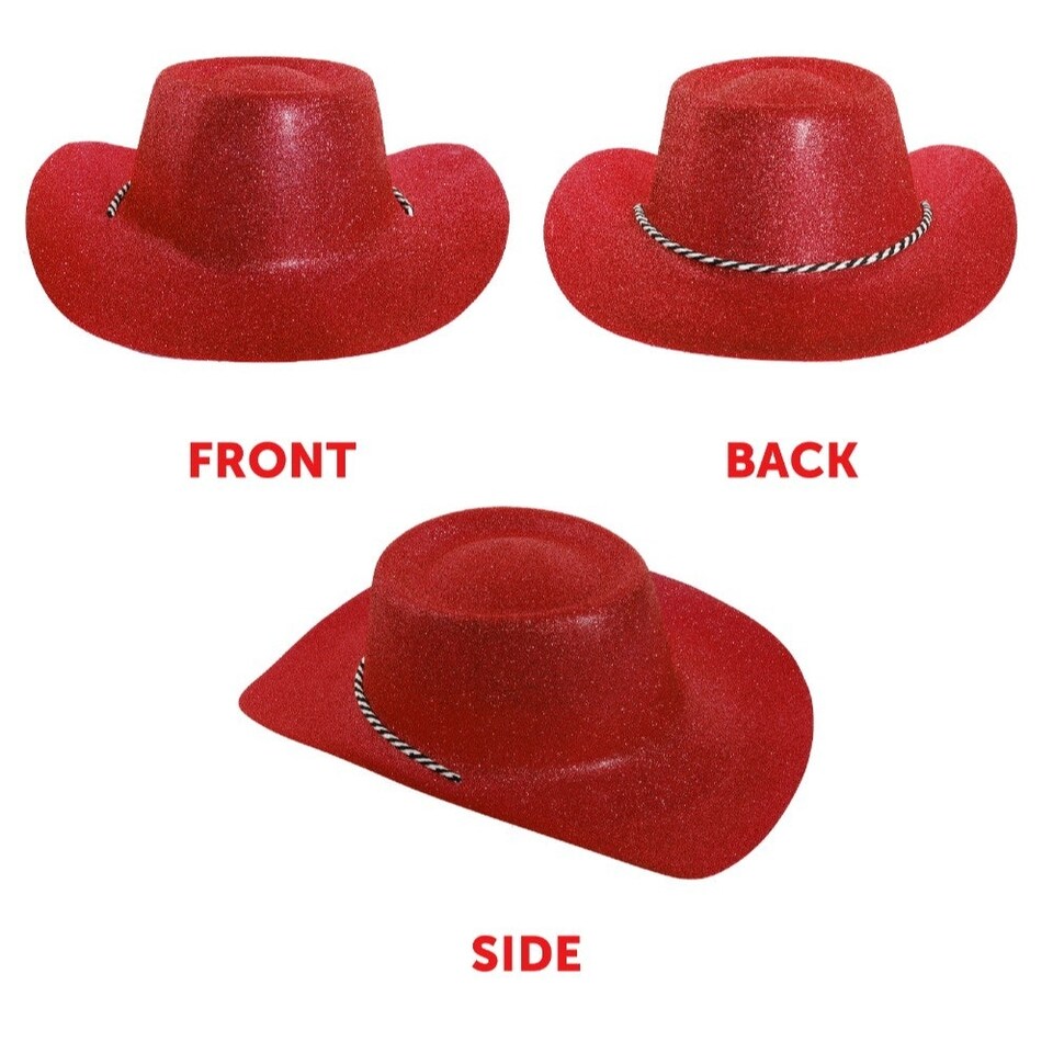 image 1 of Pack of 6 Red Glitter Cowboy Hat Red | One Size