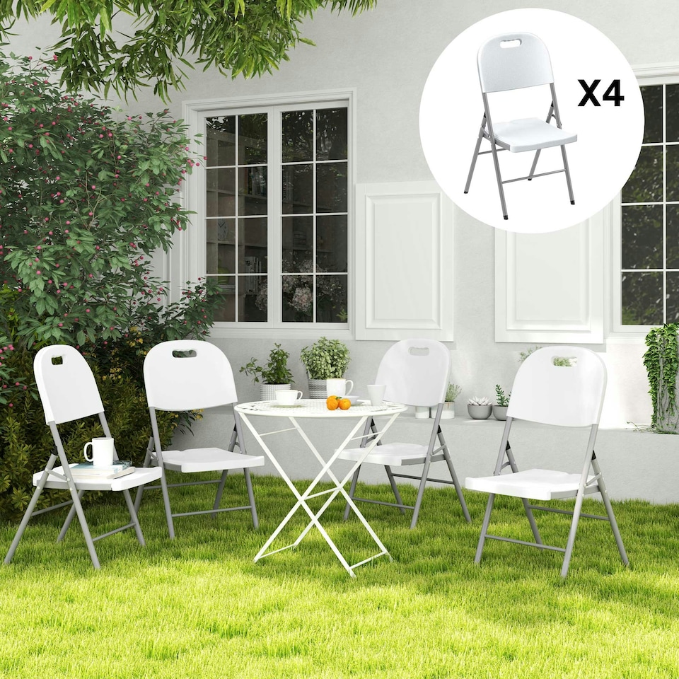 image 1 of Outsunny 2/4PCS Folding Chair with Steel Frame, Garden Chair Set, White | Multi | One Size