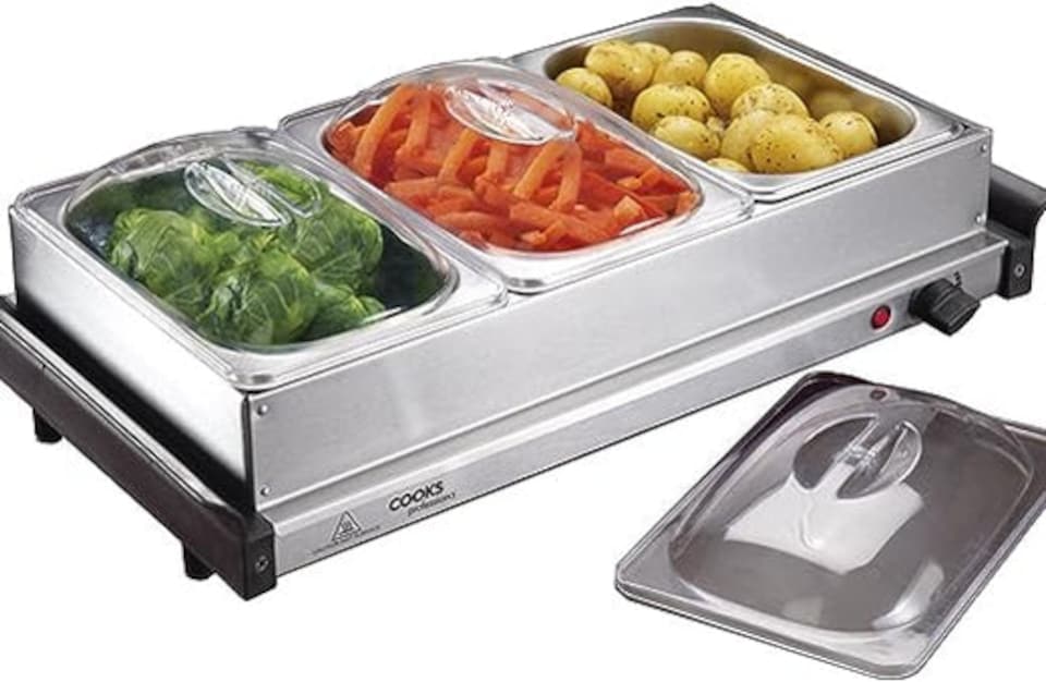 image 1 of Cooks Professional 3-Section Buffet Warmer 4.5L with Hotplate Function | Silver | Silver | 1