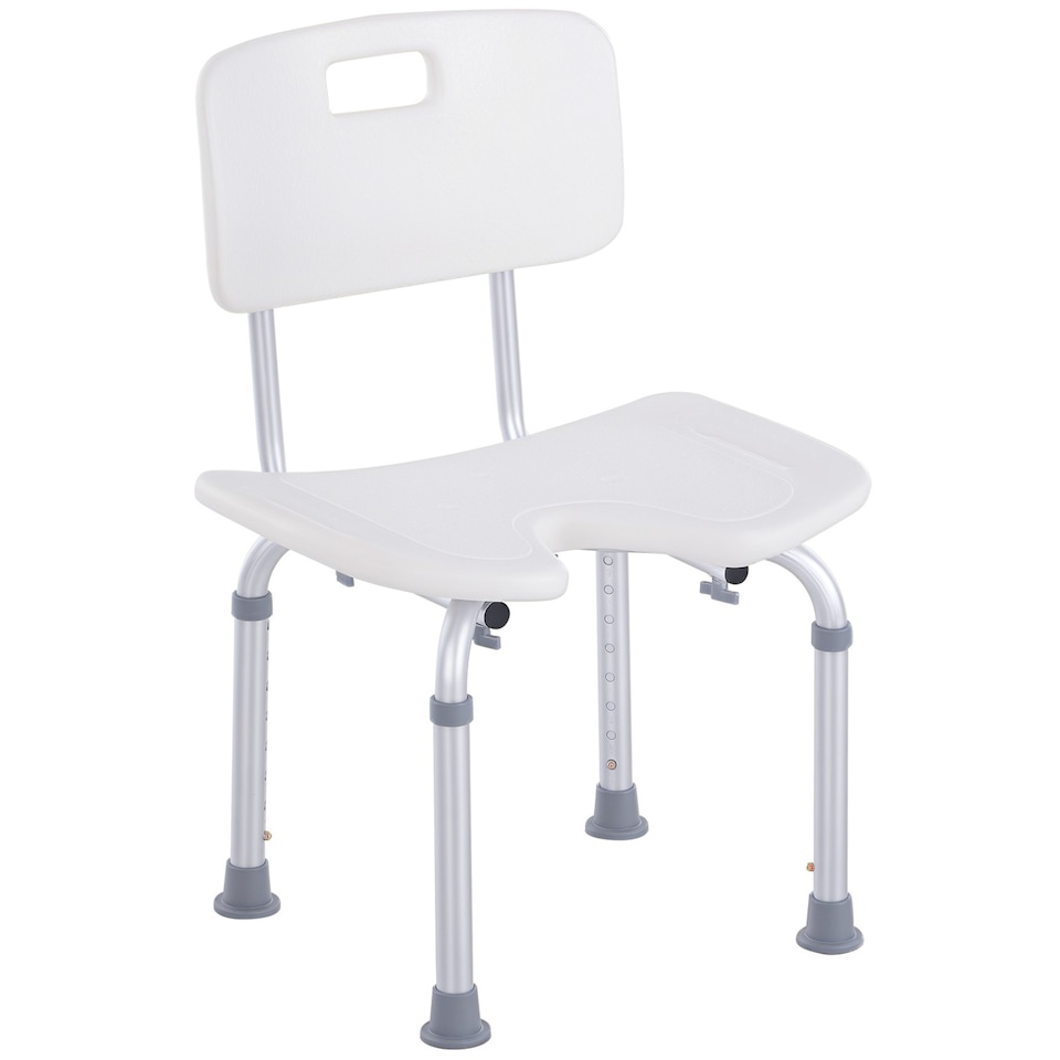 image 1 of HOMCOM 8-Level Height Adjustable Bath Stool Spa Shower Chair Aluminum w Non-Slip Feet, Handle for the Pregnant, Old, Injured