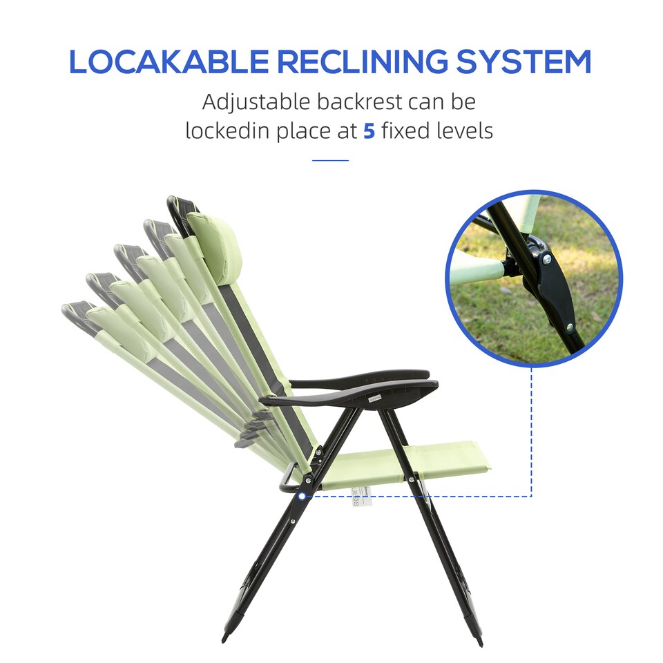 image 1 of Outsunny Garden Chairs Set of 2 Folding Camping Chair Recliners, Green | Green | Green