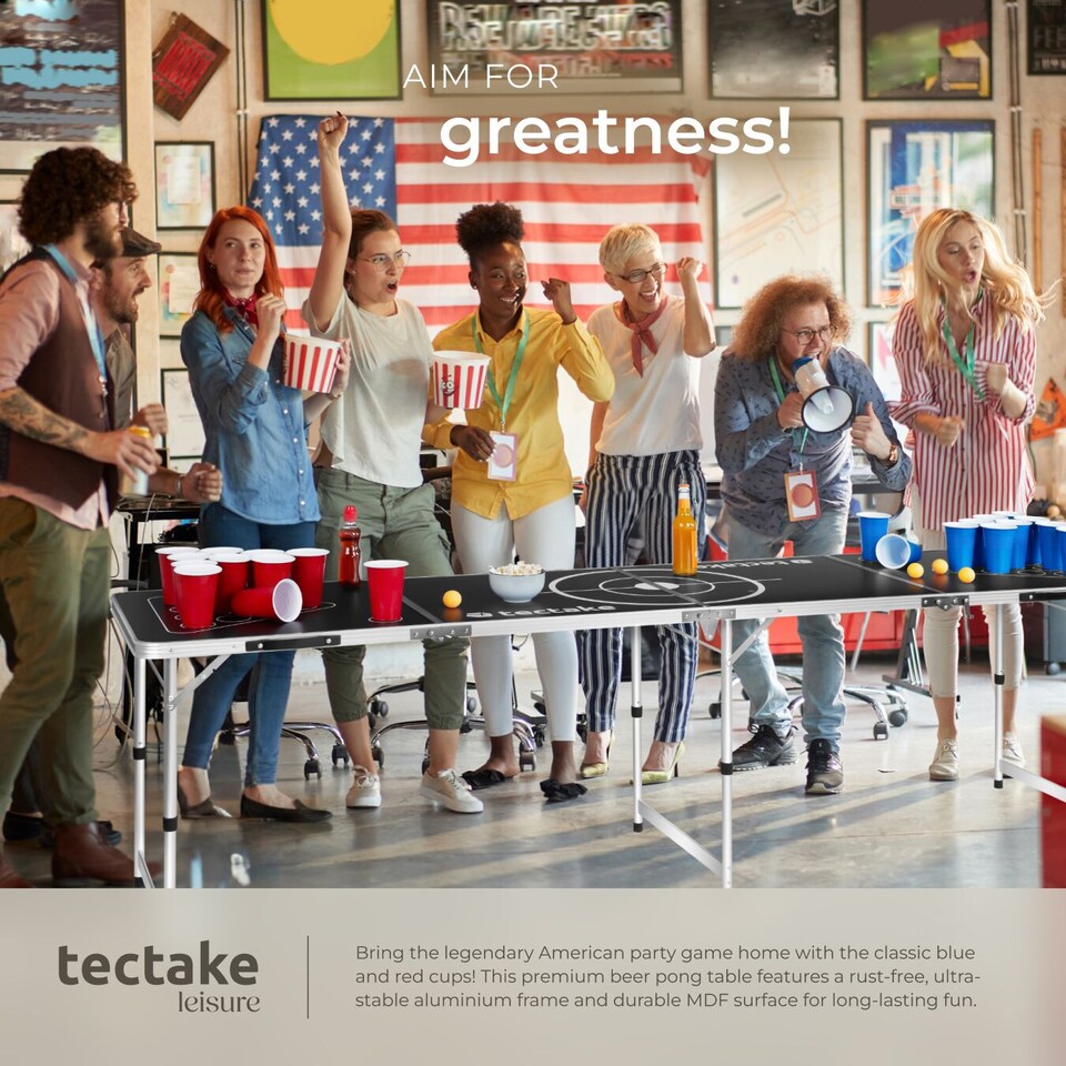 image 1 of Beer Pong Table - foldable, height-adjustable, 100 cups, 6 balls