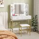 image 2 of HOMCOM Dressing Table with Lighted Mirror, Cushioned Stool, Drawers, Shelves, LED Makeup Vanity Desk Set, Modern Dresser Vanity Table for Bedroom, White