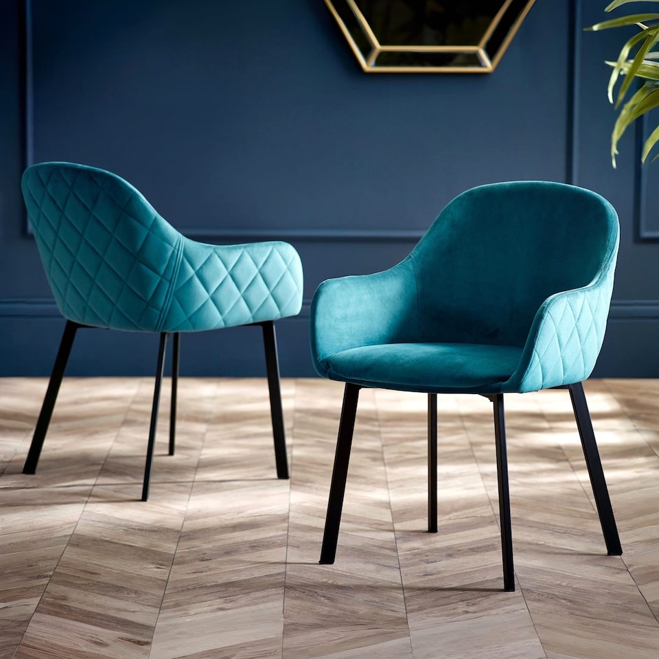 image 1 of Valencia Premium Teal Velvet Dining Chairs - Set of 2