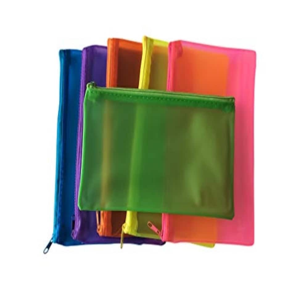 image 1 of 72 x Assorted Frosted Colour 8x5" Pencil Cases - See Through Exam Clear Translucent