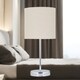 image 7 of First Choice Lighting Chrome Touch Operated Table Lamp with Natural Linen Shade Chrome | Brown