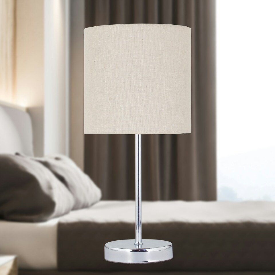image 1 of First Choice Lighting Chrome Touch Operated Table Lamp with Natural Linen Shade Chrome | Brown