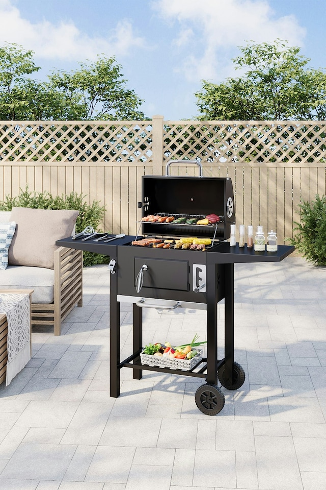 image 1 of Living and Home Outdoor Charcoal Grill with Smoke Stack - Carbon Steel