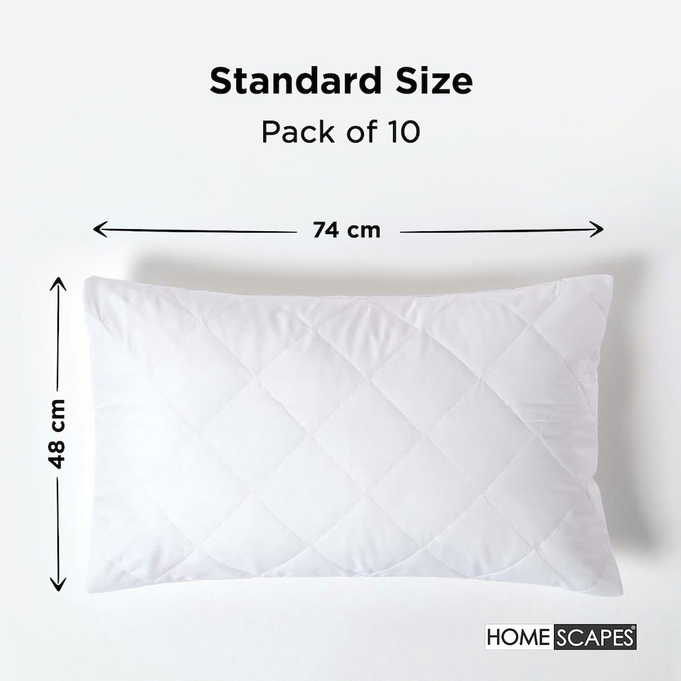 image 1 of Homescapes Standard Size Quilted Pillow Protector - Pack of 10 White