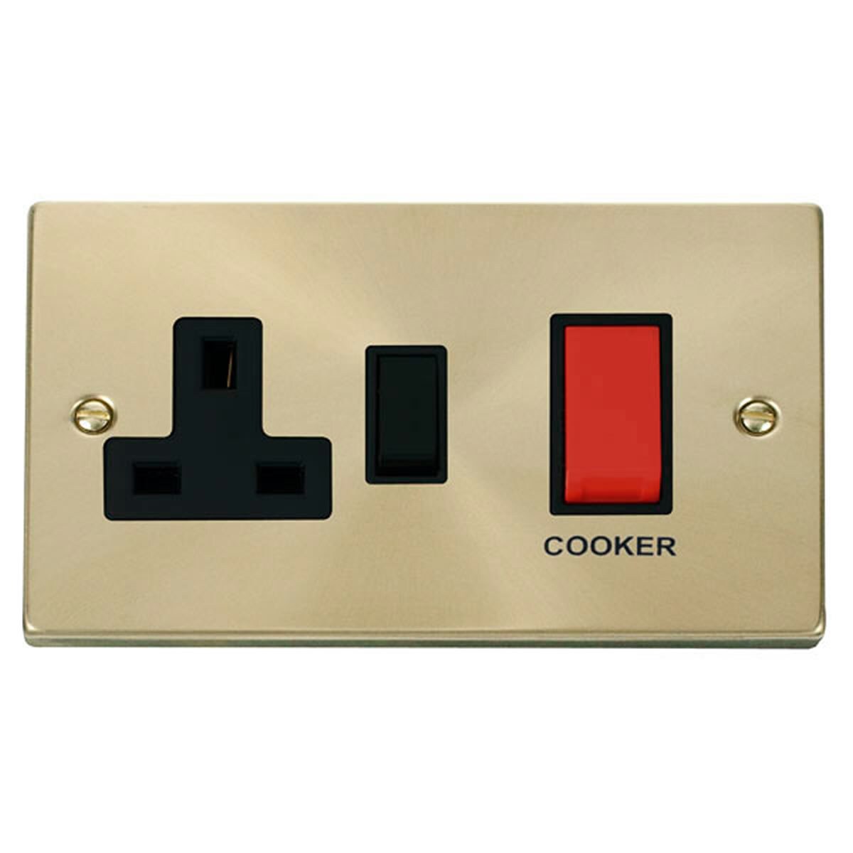 SE HOME Satin Brushed Brass Cooker Control 45A With 13A Switched Plug Socket Gold Satin Brass