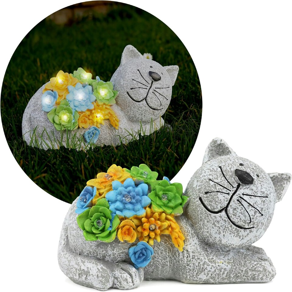 image 1 of Pack of 12 Solar Cat Garden Ornament Grey | One Size