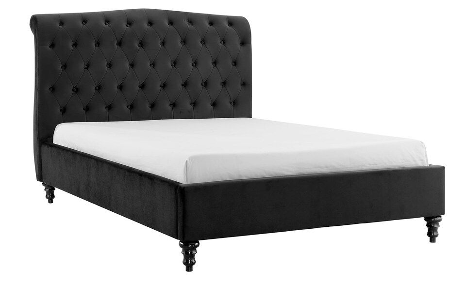 image 1 of 4ft6 Double Fabric upholstered, Black,buttoned back,curved bed frame,bedstead