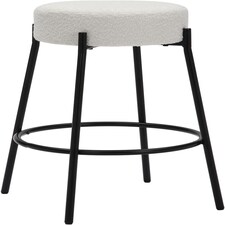 Rotonda Bouclé Kitchen Bar Stools, Fixed Height Metal Legs With Footrest, Breakfast Bar Stool - White (66cm)