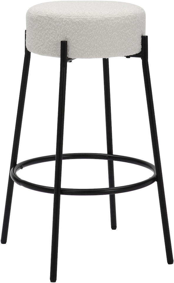 image 1 of Rotonda Bouclé Kitchen Bar Stools, Fixed Height Metal Legs With Footrest, Breakfast Bar Stool - White (66cm)