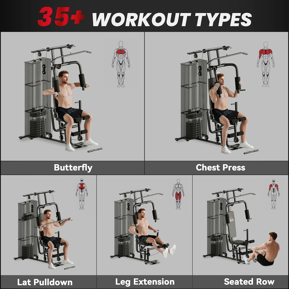 image 1 of HOMCOM Multifunction Home Gym Weight Training Station Machine Black