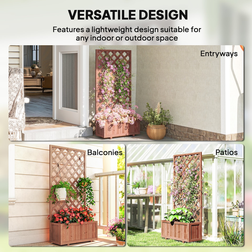 image 1 of (72.5 x 31.5 x 149.5 cm, Orange) Outsunny Wood Planter with Trellis