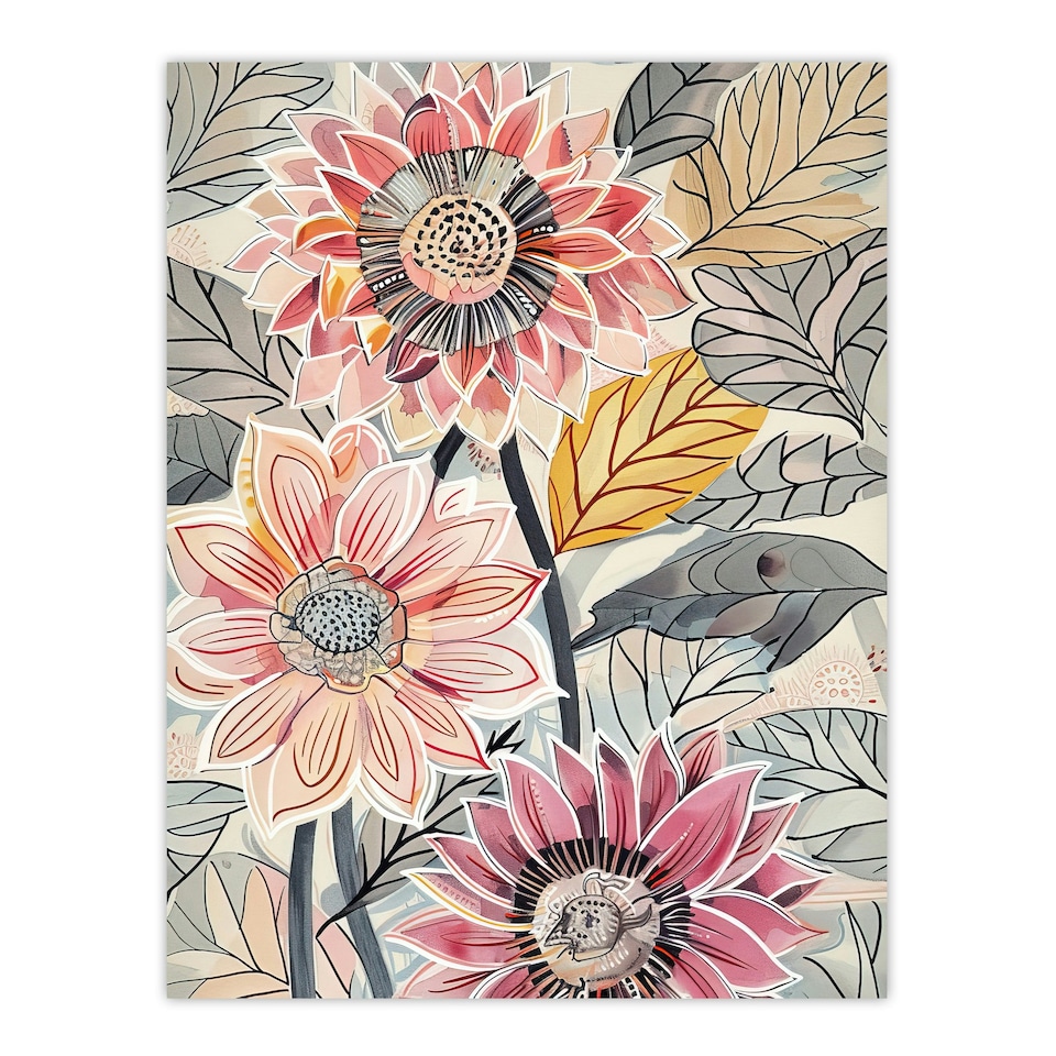 image 1 of Pink Dahlia Flowers Bright Fresh Floral Black Framed Wall Art Print A4