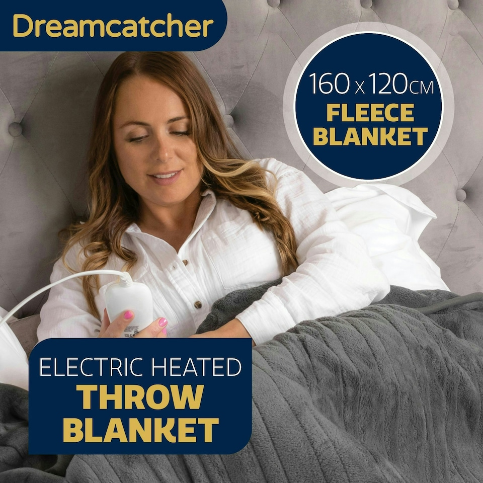 image 1 of Dreamcatcher Electric Heated Fleece Blanket Throw 160x120cm - Grey
