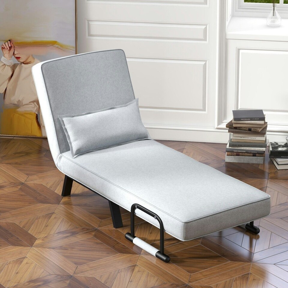 image 1 of COSTWAY Convertible Single Folding Sofa Bed Sleep Chair Grey Grey