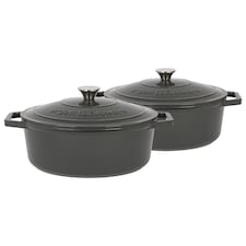 Argon Tableware Oval Cast Iron Casserole Dishes - 4.68L - Slate Grey - Pack of 2 | Grey | Slate Grey | 2