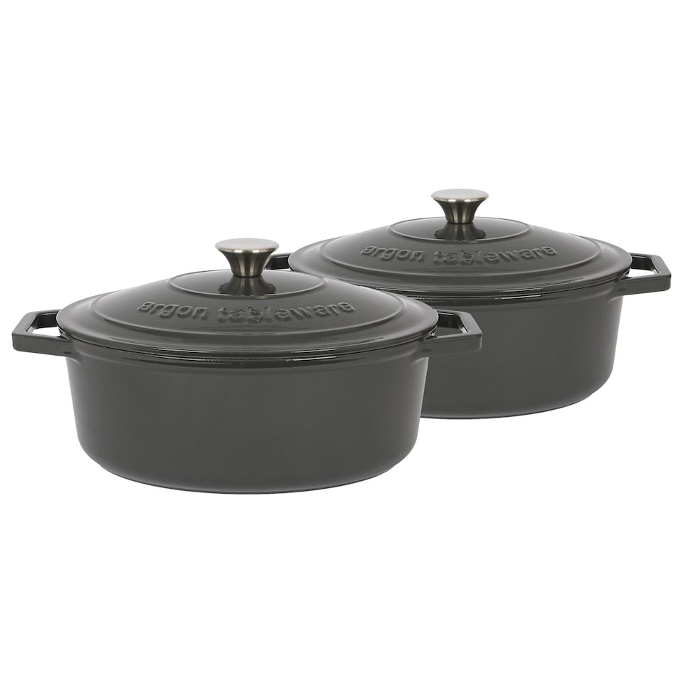 image 1 of Argon Tableware Oval Cast Iron Casserole Dishes - 4.68L - Slate Grey - Pack of 2 | Grey | Slate Grey | 2