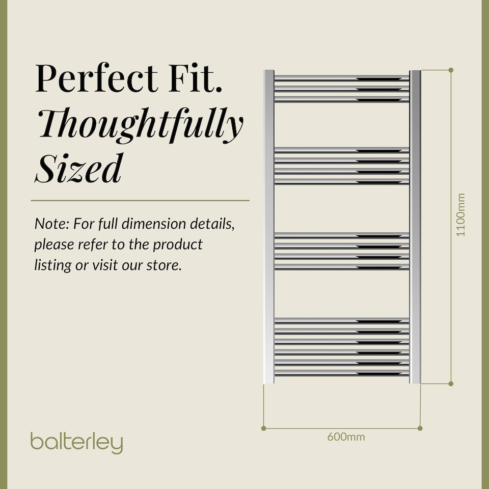 image 1 of Straight Heated Towel Rail Radiator, 403W, 600 x 1100mm, Chrome | Silver | Chrome