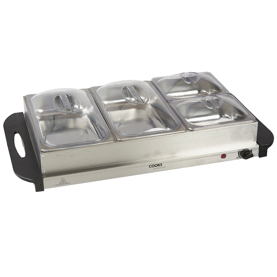 image 1 of Cooks Professional 4-Section Buffet Warmer 7.2L with Hotplate Function | Silver | Silver