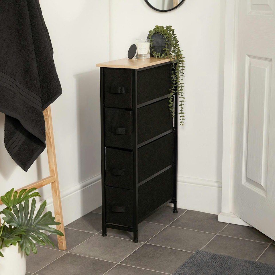 image 1 of OHS Brooklyn 4 Narrow Drawer Home Storage Fabric Display Cabinet - Black Black