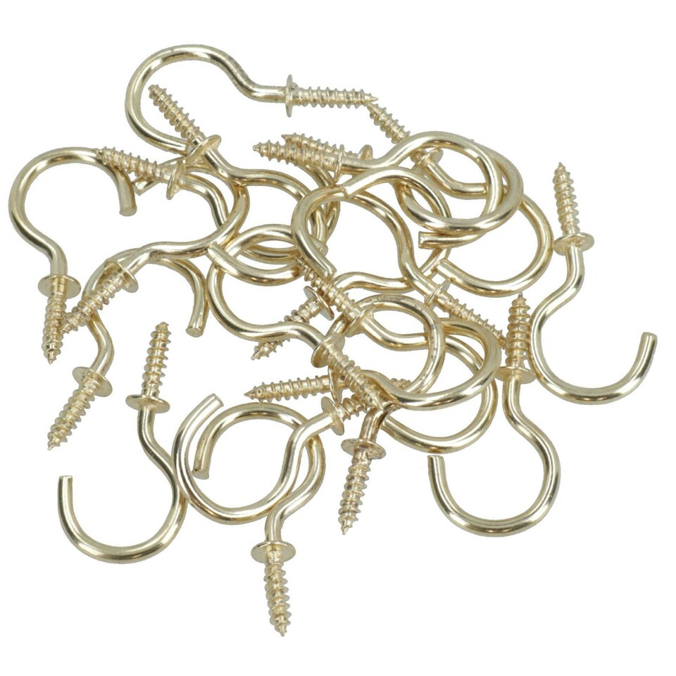 image 1 of 25mm Cup Hook Screws Picture Curtain Hangers Fasteners Brass Coated 40pc