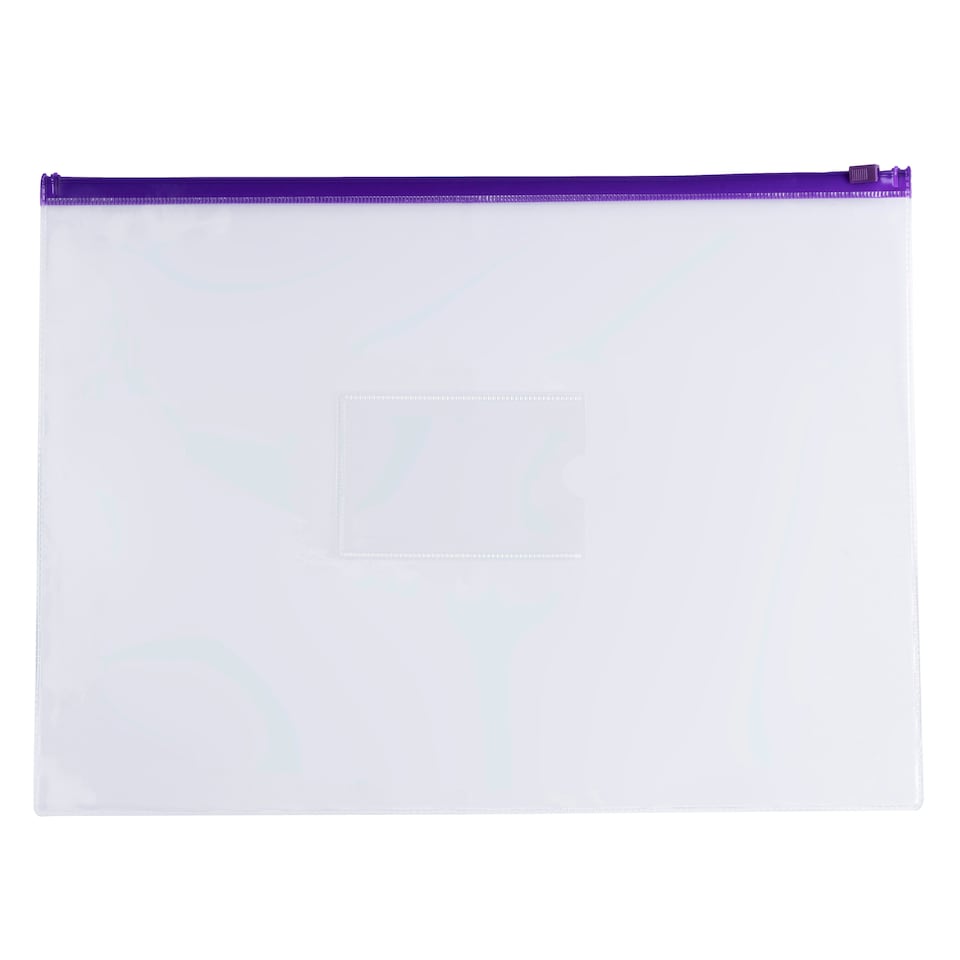 image 1 of Pack of 12 A4 Clear Zippy Bags with Purple Zip
