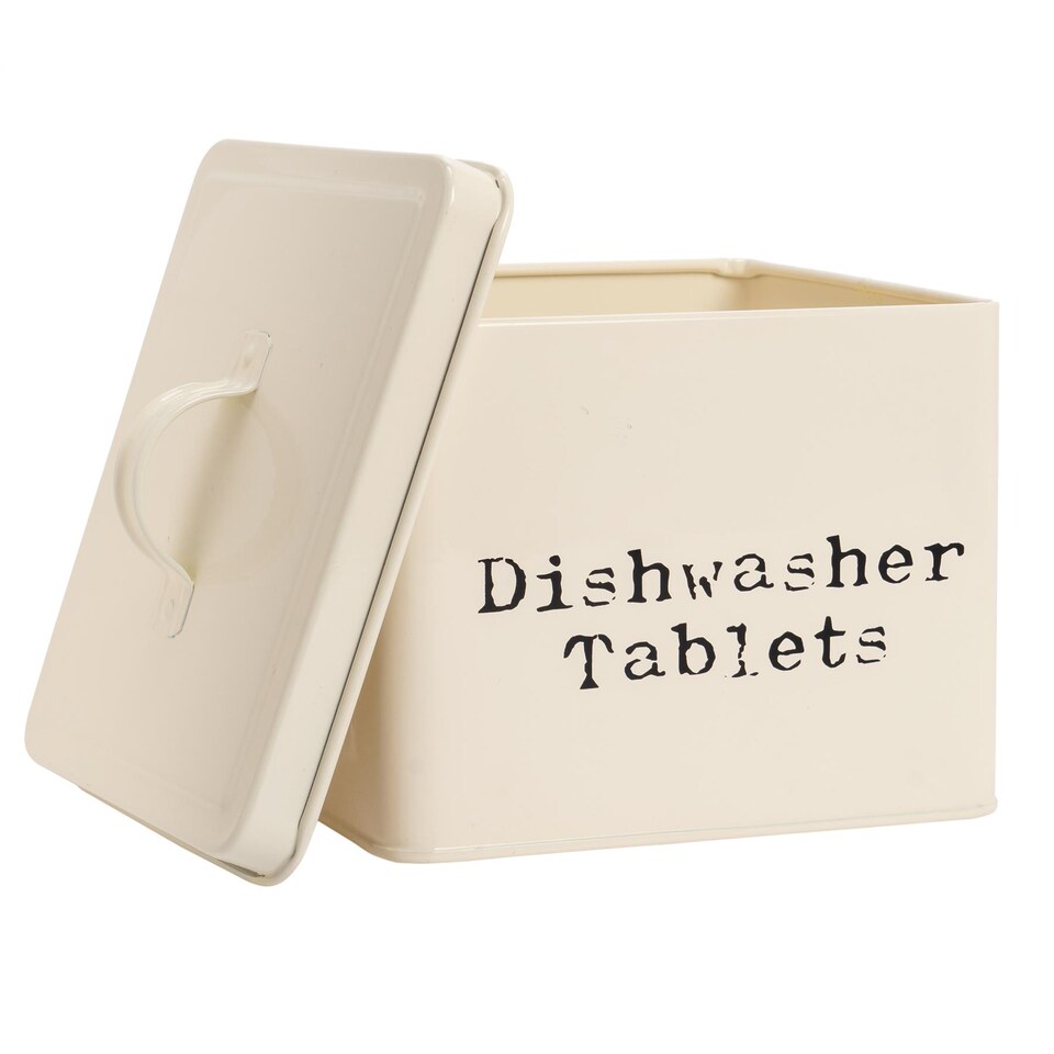 image 1 of Harbour Housewares Vintage Metal Dishwasher Tablets Canister - Cream | Cream | Beige | 1