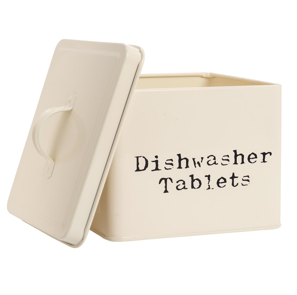 image 1 of Harbour Housewares Vintage Metal Dishwasher Tablets Canister - Cream | Cream | Beige | 1