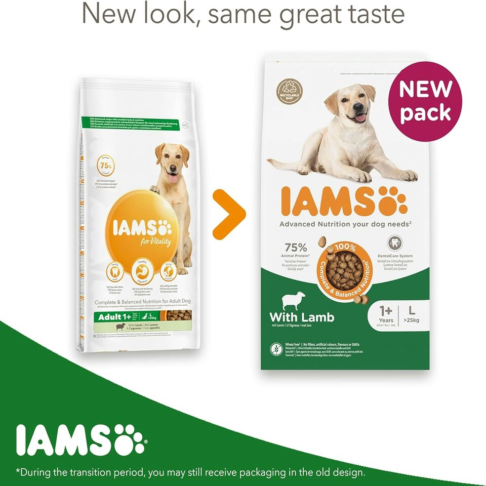 image 1 of IAMS Complete Dry Dog Food for Adult 1+ Large Breeds with Lamb 12 kg
