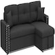 image 9 of Sofabed 3 Seater Reversible Sectional Sofa Sleeper Set with Storage Chaise, Built-in Cupholder, Decorative Rivets, Pull-out Bed, and Dark Grey Fabric Grey