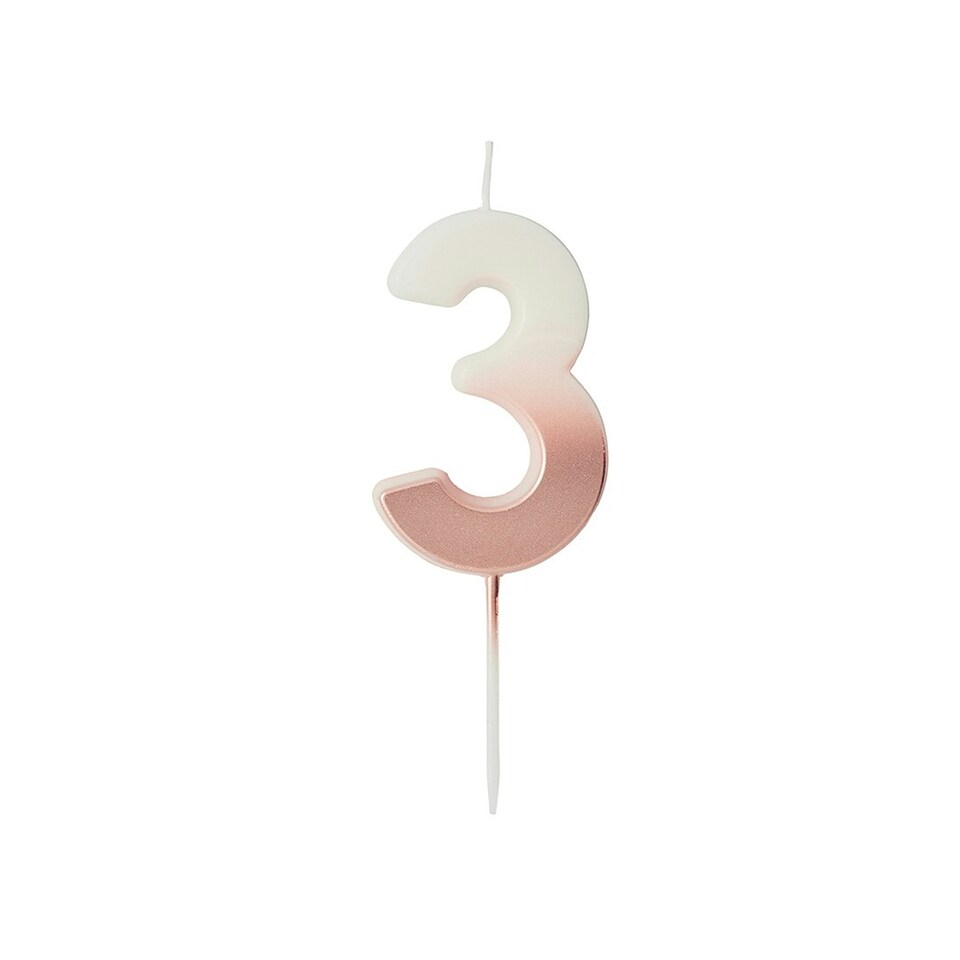 image 1 of Rose Gold Ombre Number '3' Celebration Candle