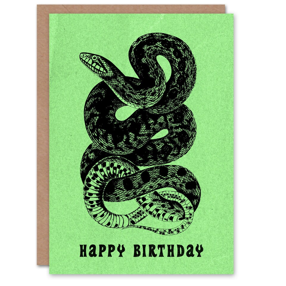 image 1 of Snake Serpent Retro Vintage Style Drawing Birthday Card