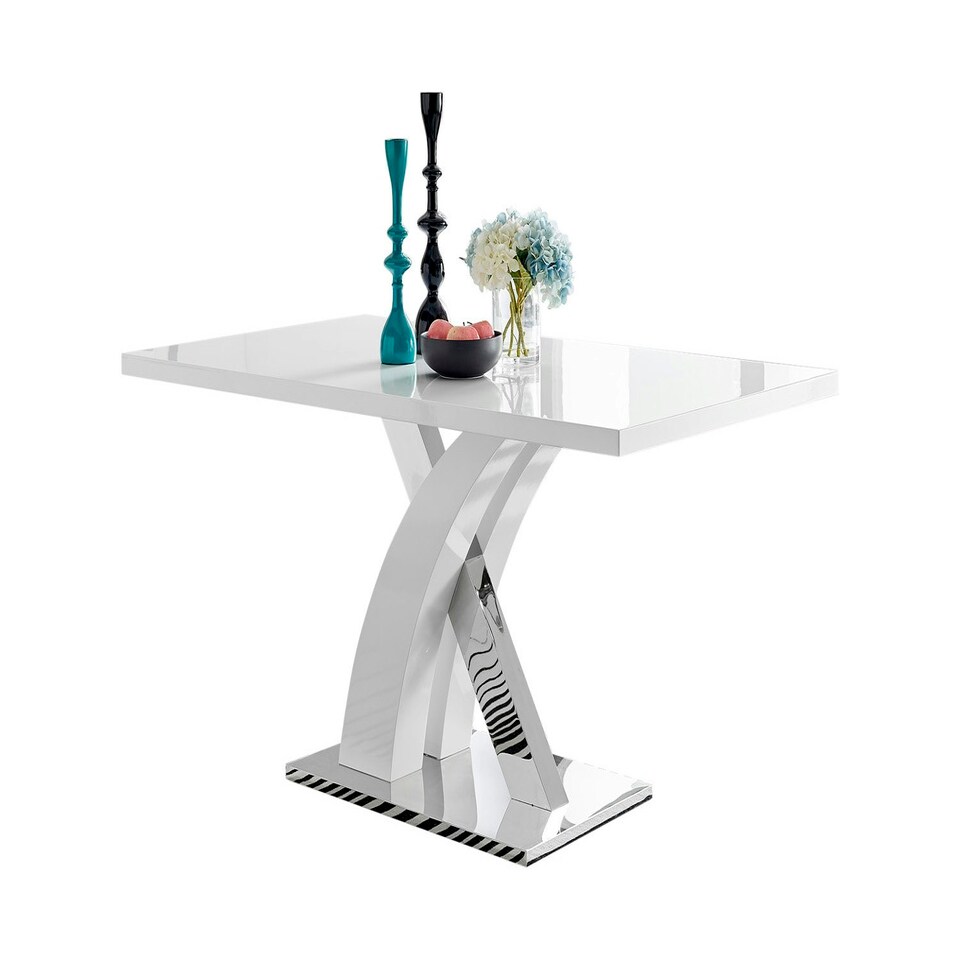 image 1 of Furniturebox Atlanta Chrome Metal And White High Gloss 6 Seater Dining Table