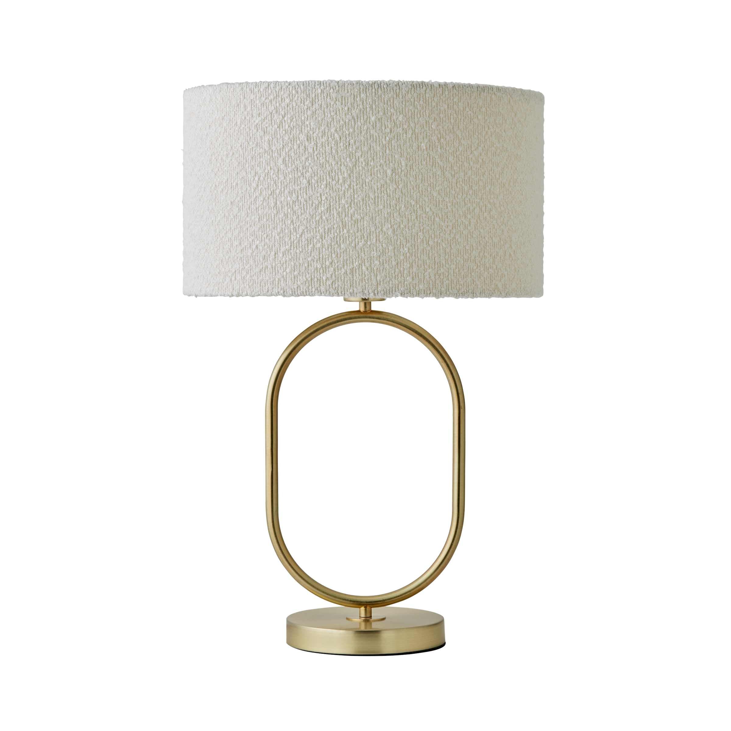 ValueLights Antonia Cream Boucle Drum Shade Brushed Gold Oval Table Lamp