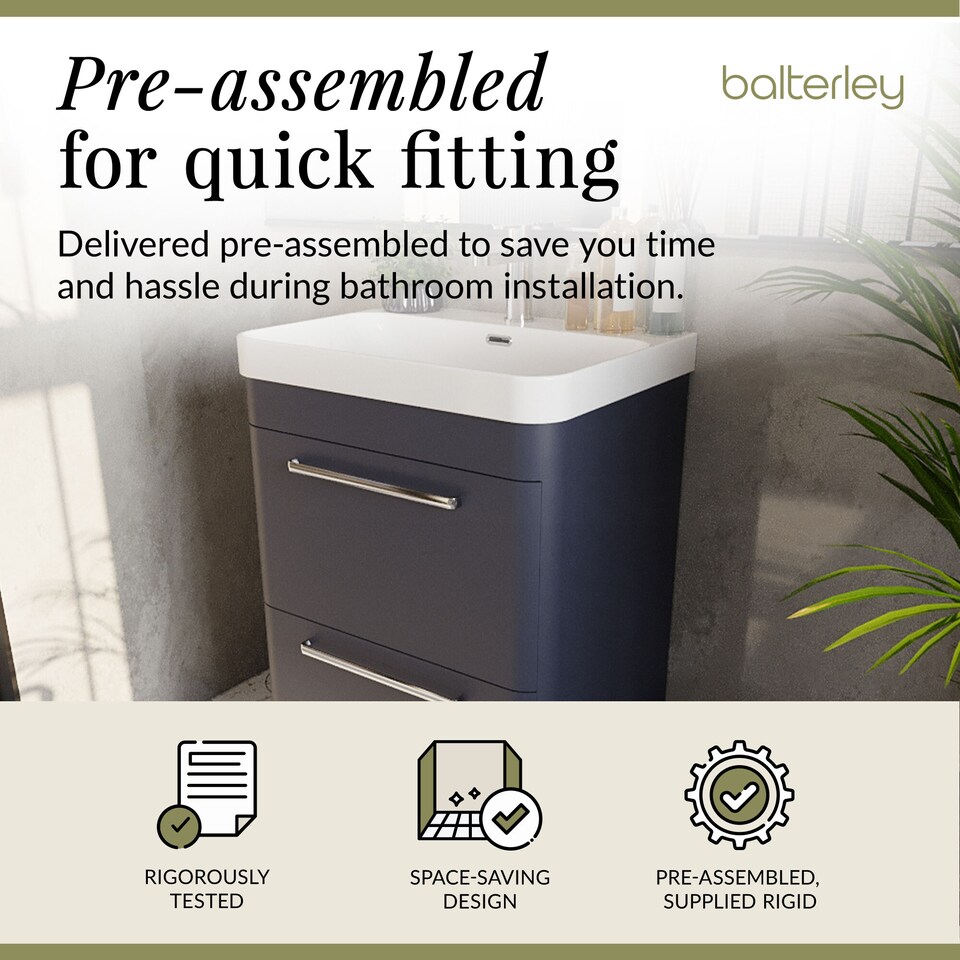 image 1 of Balterley Floor Standing 2 Drawer Vanity Unit with Ceramic Basin | Blue | Indigo Blue | 862 x 607 x 460mm