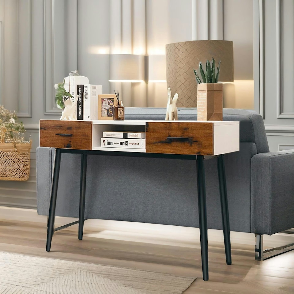 image 1 of 2 Drawer Console Accent Hallway Table Black Black